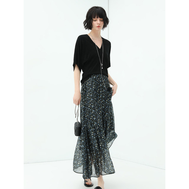 COCOBELLA temperament flowing printed large pleated floral skirt A-line long skirt HS117
