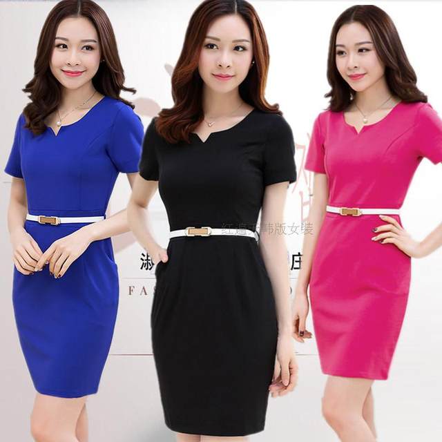 The new OL professional dress dress short -sleeved temperament slimming and thin work service commute large -size uniform hip work
