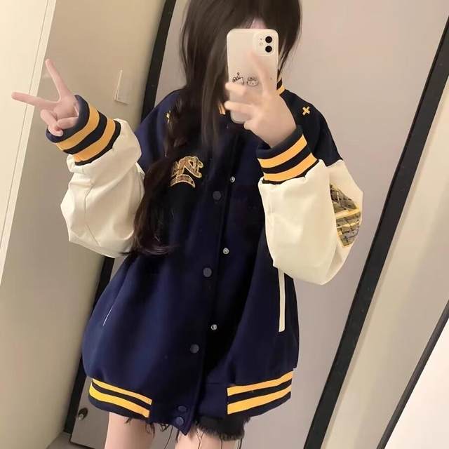 American retro embroidered contrasting baseball uniform jacket men's 2024 new autumn couple niche trendy jacket top

