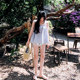 One -character shoulder top female sexy shoulder long sleeve stripes cute sweet seven -point sleeve camisole one word collar shirt