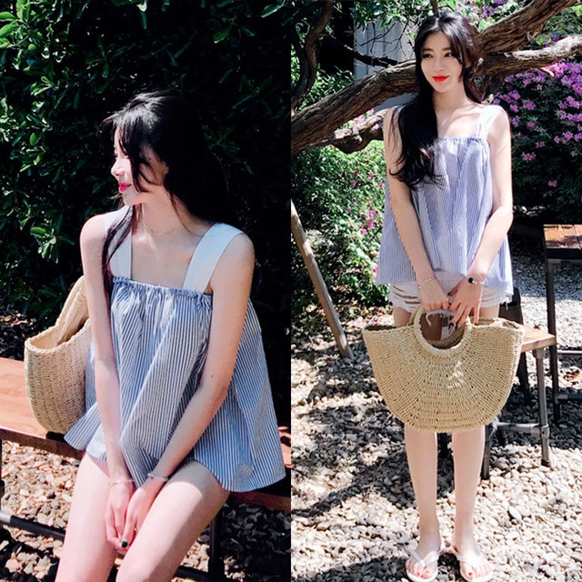 One -character shoulder top female sexy shoulder long sleeve stripes cute sweet seven -point sleeve camisole one word collar shirt