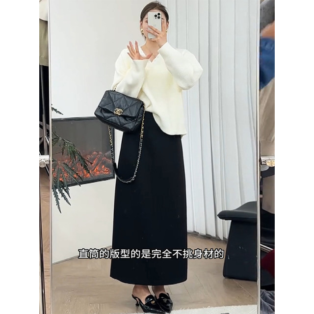 tall straight suit skirt for women in spring and summer large size extended version high waist slimming hips A-line long skirt
