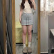 Gray drawstring sweat skirt sports skirt for women with summer large size high waist small person covering flesh to make them look slim A-line hip-pack short skirt
