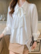Spring and summer interview bow white shirt women's large size high-end professional shirt French streamer lantern sleeve top
