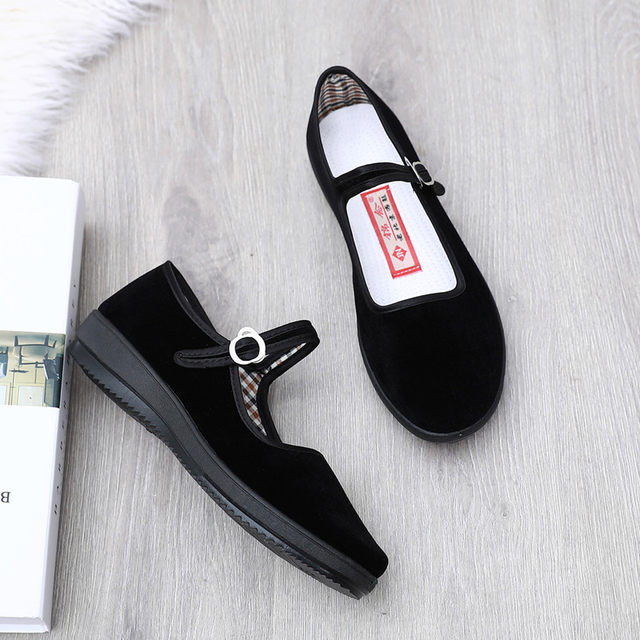 Old Beijing cloth shoes, women's cotton shoes, flat shoes, non-slip work shoes, black square dance shoes, mother's shoes, soft soles