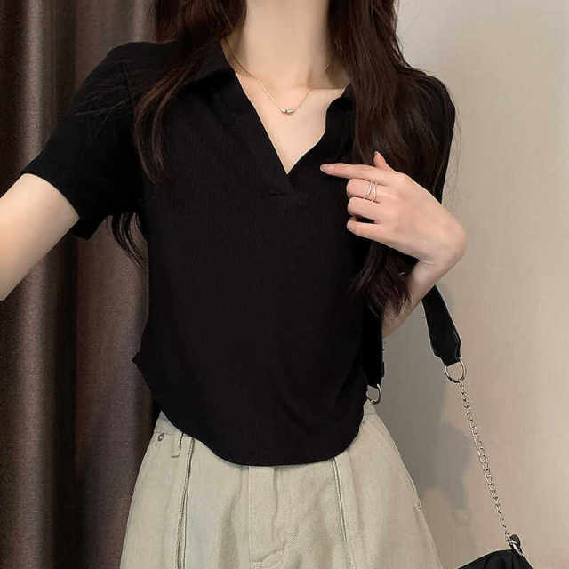 Green POLO Short Short -sleeved T -shirt Female Short Summer Slim Slim Vedic Cotton Pure Cotton Pure Cotton Plate White Top