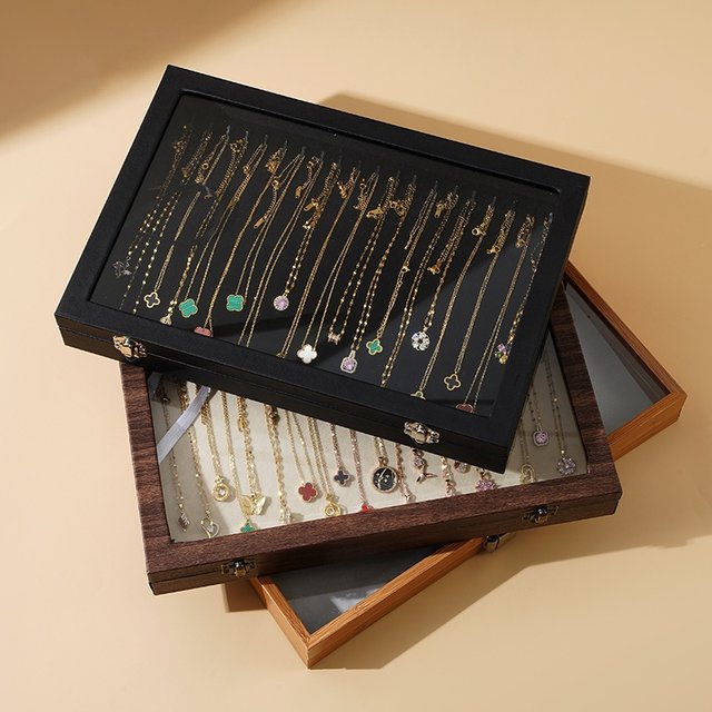 Solid wood dustproof large capacity necklace storage box crystal bracelet jewelry box jewelry display box necklace box