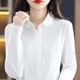 Pure cotton shirt for women loose large size POLO collar long sleeve cardigan solid color high-end shirt for women professional business women clothing