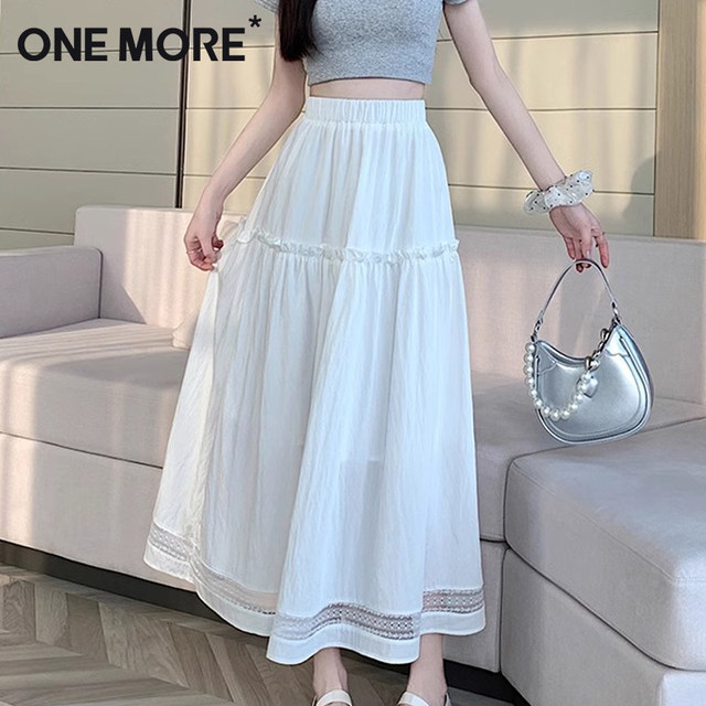 one more white skirt for women summer 2025 new style ink high waist moon skirt lace spliced ​​cake skirt X
