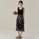 one more small high-waisted a-line skirt for women's summer new high-end temperament striped slit skirt