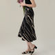 one more small high-waisted a-line skirt for women's summer new high-end temperament striped slit skirt