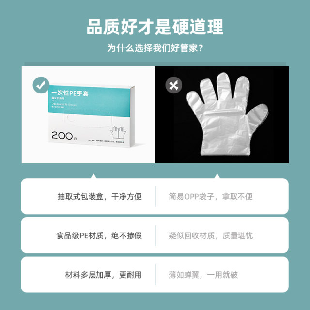 Disposable glove food grade special PE plastic commercial dining, transparent, thick wear resistance household thin film box