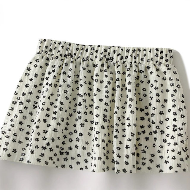 
Ruffled floral skirt for women in summer new versatile elastic waist slit long skirt cake skirt D8932