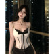 Pure sexy hot girl lace spliced ​​suspender vest for women in summer wear jumpsuit tights black and white
