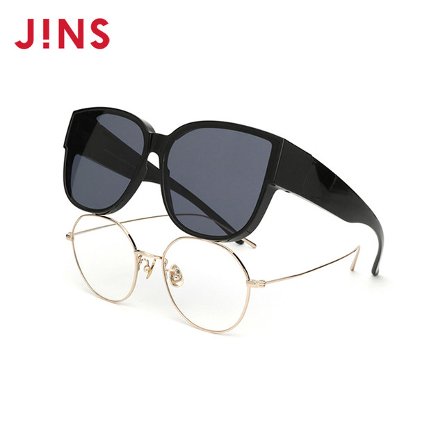 JINS large-frame round-frame sunglasses set with anti-UV sunglasses can be worn with myopia glasses LRF23A175