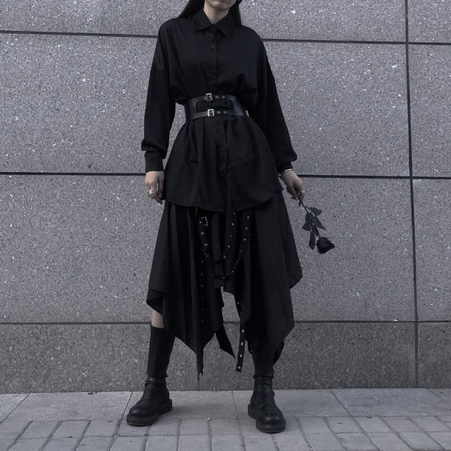 Spring and Autumn Skirts for Women 2025 New Shirts High Waist Irregular Yamamoto Design Sense Dark Style Long Skirt for Women Retro
