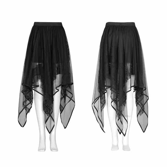 Dark punk chiffon skirt, high-end women's summer 2024 new style irregular lace splicing mid-length skirt street shooting
