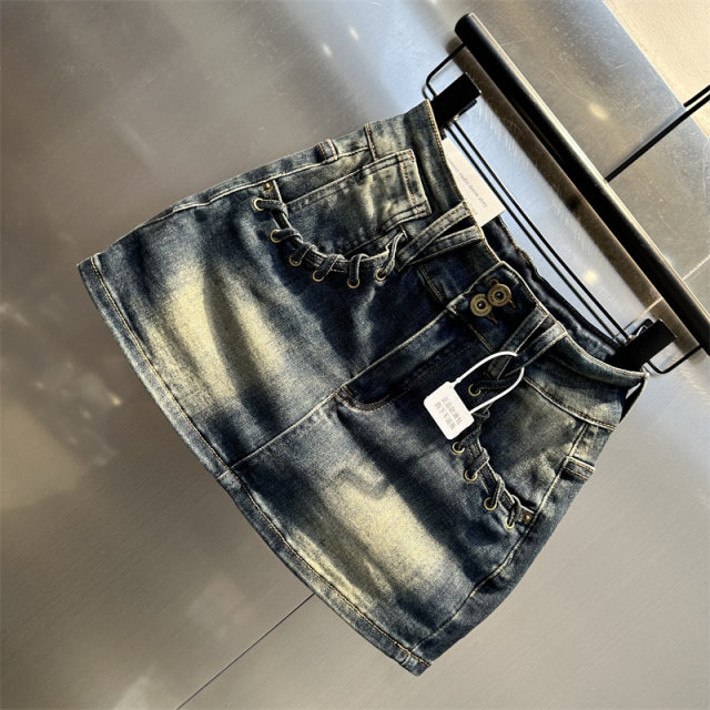 Retro old denim skirt for women in autumn new niche pocket design high waist slim hot girl hip-pack skirt