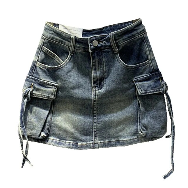 European products 2024 summer new three-dimensional pocket denim work skirt street hot girl fashion A-line skirt
