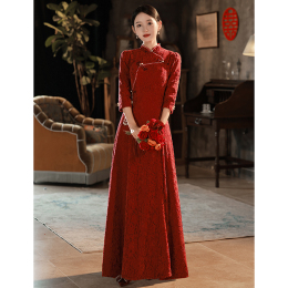 New Chinese Cheongsam Toasting Bride 2023 new red haute couture wedding dress womens winter sleeves