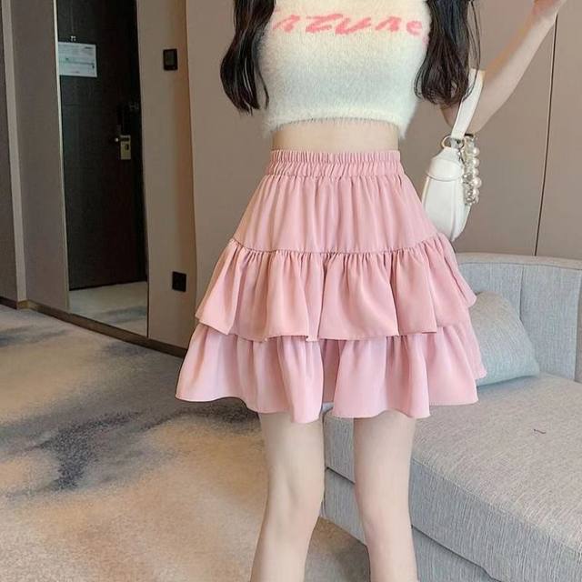 New autumn and winter versatile double-layer cake skirt for women with high waist slim short skirt for small lotus leaf skirt