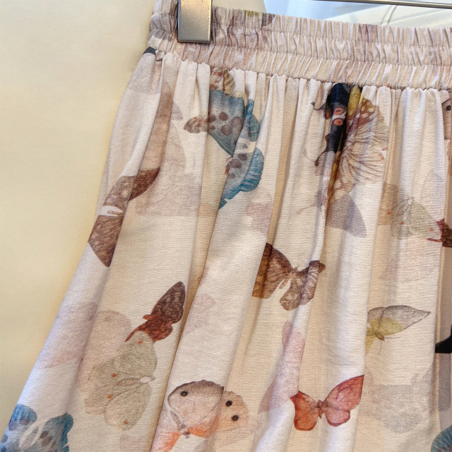 French butterfly printed cotton and linen skirt for women in summer high-end and versatile large styling a-line umbrella skirt drooping long skirt
