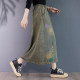 Retro -made old -fashioned embroidered denim skirt Female spring and autumn large size fat MM loose mid -long skirt covering A -line skirt

