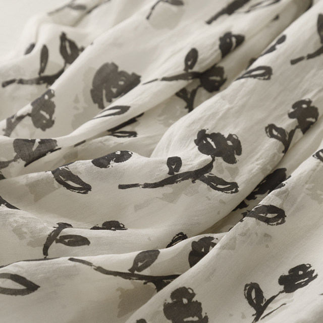 Retro printed cotton and linen skirt for women in summer thin elastic waist slimming mid-length drooping flowing a-line umbrella skirt
