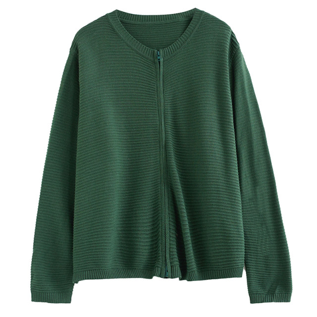 Literary round neck cotton knitted cardigan for women in autumn, casual and lazy style, large size long-sleeved sweater short jacket trendy
