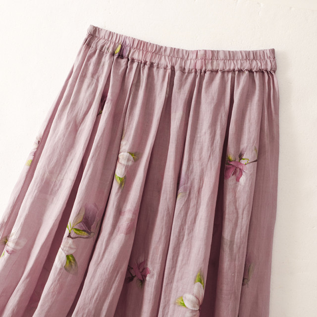 New Chinese style printed cotton and linen skirt for women in 2024 summer new loose and flowing drooping A-line umbrella skirt trendy