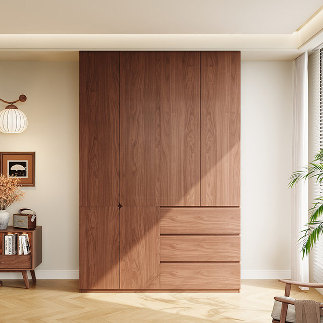 Solid wood wardrobe bedroom household children's simple wardrobe small apartment mother and baby environmentally friendly handle-free wardrobe storage cabinet