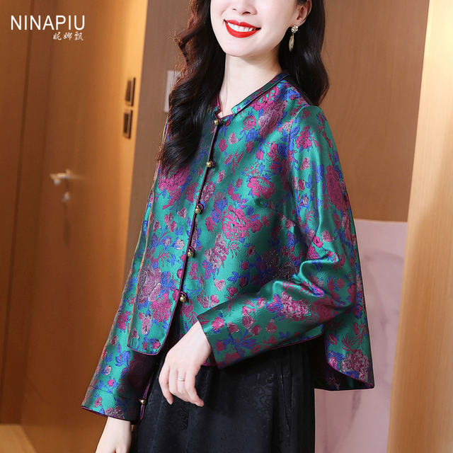 New Chinese retro jacquard short jacket for women 2025 autumn Chinese style style style mother dress loose big brand top