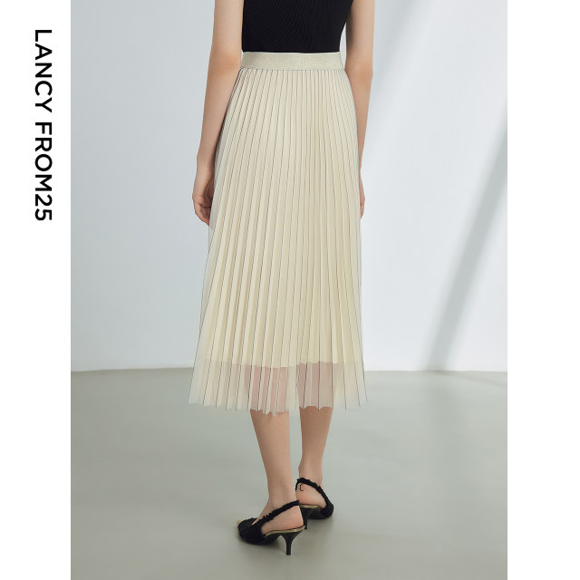 Langzi French pleated skirt temperament gauze skirt 2024 summer new high -waisted straight tube high -end skirt female
