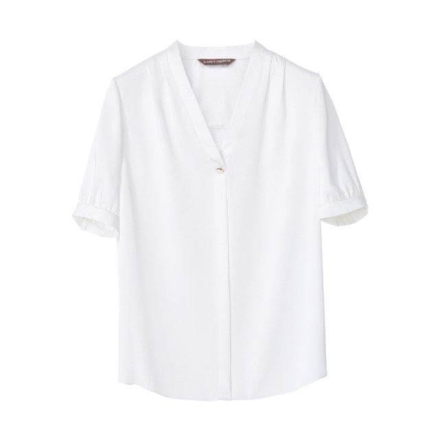 French short -sleeved white shirt shirt summer new inner V -neck top small shirt girl
