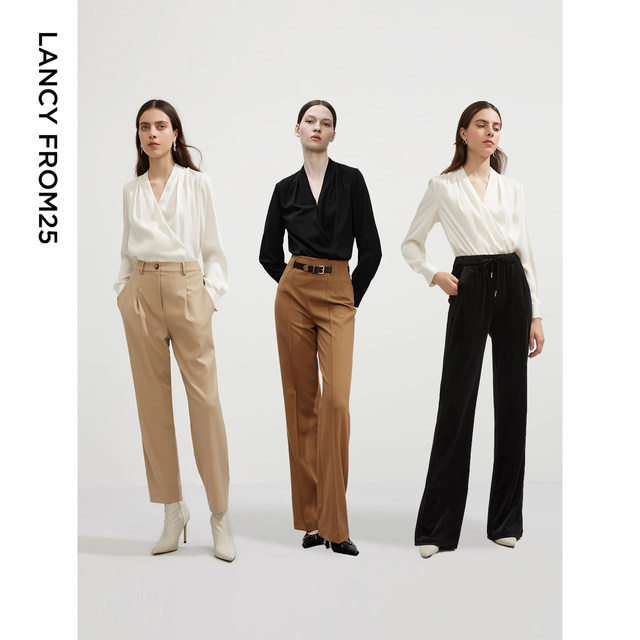 French off-white V-neck top for women autumn new style shirt French long-sleeved shirt for women