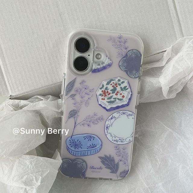 
Sunflower ins spring new Chinese style gentle and elegant purple branches and leaves plate box illustration suitable for Apple 17pro mobile phone case iphone16promax/15/14 protective cover anti-fall