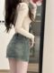 Fat mm retro old denim skirt female hot girl large size versatile high waist small hip A-line skirt summer