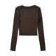 Windmill and Spear European and American style low-cut U round neck tight long-sleeved T-shirt for women thin velvet base shirt short turtle top