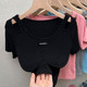 300Jin [Jin is equal to 0.5kg] Plus size women's clothing for fat mm, chic and sweet girl wear 220 hollow short-sleeved T-shirt design niche tops