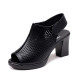 Summer high-heeled sandals for women, genuine leather thick heels, breathable Roman shoes for women, hollow anti-slip fish mouth shoes for women, lightweight sandal boots