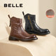 Belle women's boots retro fashion boots warm plus velvet slim boots cowhide shoes genuine leather short boots B2361DZ4