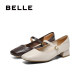 Belle women's shoes retro Mary Zhen shoes 2025 spring new sheepskin thick heel light mouth single shoes B2435AQ5
