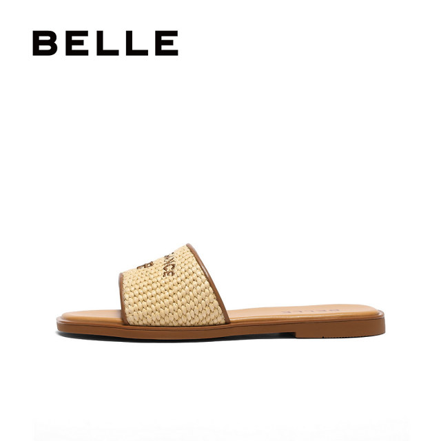 Belle women's shoes knitted vacation style one-slippers for women in summer new style beach can wear outside slippers D6H1DBT5