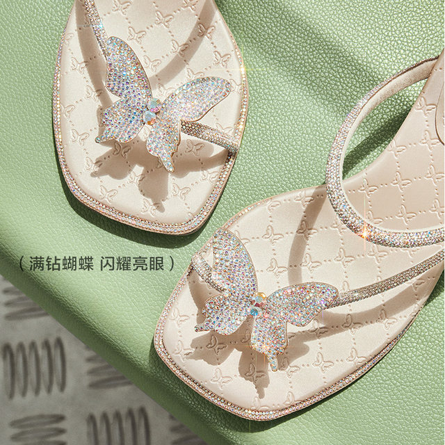 Belle women's shoes small butterfly bow new rhinestone high heels outer wear slippers sandals A9K1DBL4