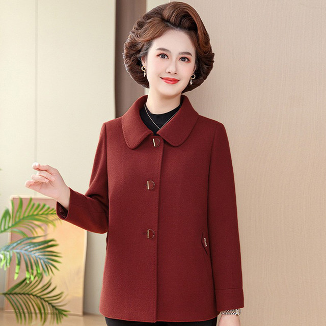 Middle-aged and elderly mothers autumn and winter style double-sided woolen woolen coats large size women's tops noble grandma woolen coats