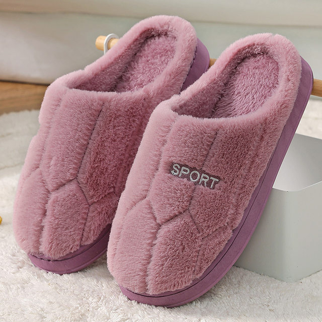 Cotton slippers for women, autumn and winter indoor home wool slippers, warm and cute home couple cotton slippers, non-slip men's slippers