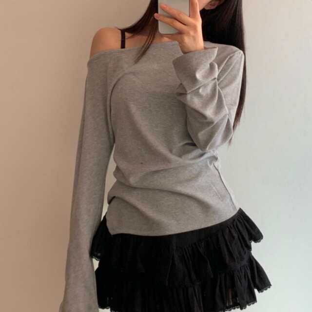 Korean chic summer ballet style ruffle cake skirt for women lace side zipper pleated anti-exposure skirt
