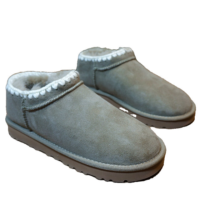 New genuine leather sheepskin all-in-one snow boots, sleeve short boots, flat heel winter warm boots 2-6