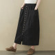 Large size cotton and linen skirt for women summer mid-length 2024 new versatile high-waisted single-breasted casual slit a-line skirt
