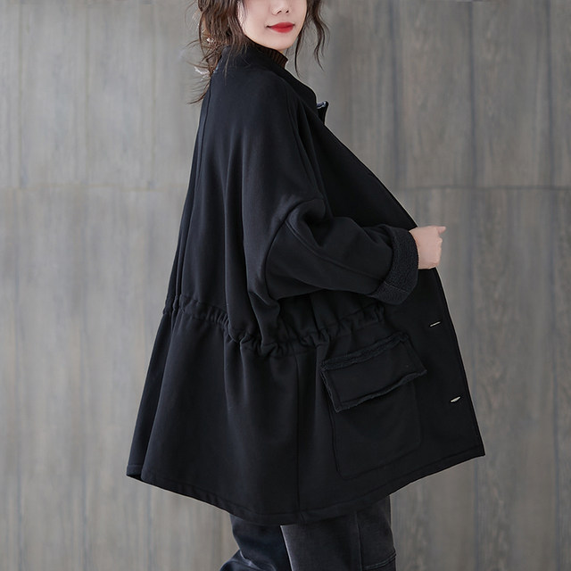 lamb fur coat for women 2024 winter mid-length Korean version large-size drawstring waist plus velvet thickened work jacket trendy